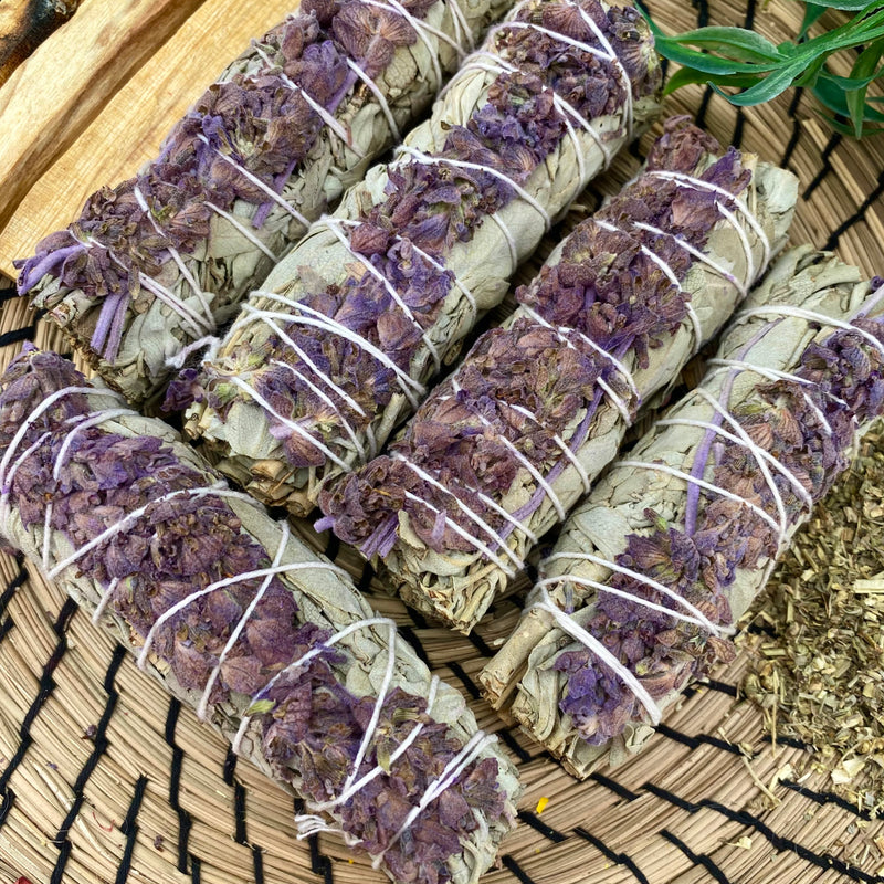 White Sage & Lavender Smudge Sticks (4") Wholesale Bulk Price | Set of 1, 5, 10, 50, 100, 500 USDA Organic White Sage Bundle